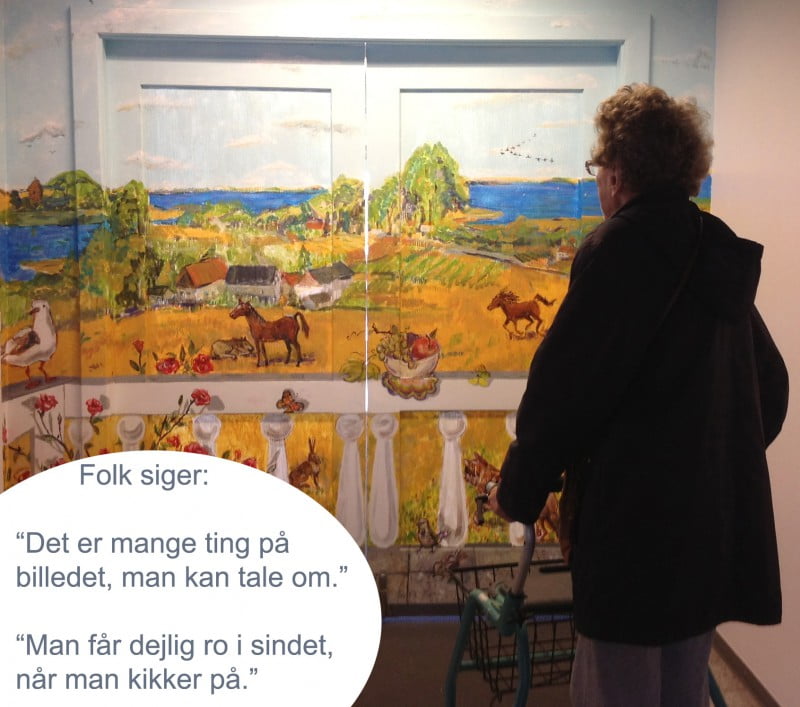 vægmaleri-dørudsmykning-dements Dørudsmykning til demens afdeling Nordhøj, Skibby. kunstner Xenia Michaelsen. Xeniariet